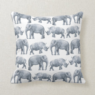 Cojín Decorativo Patrón de acuarela del elefante del rinoceronte