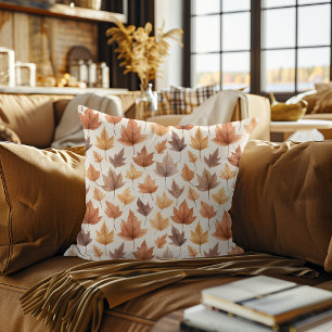 Cojín Decorativo Patrón de acuarela dorado naranja marrón Hojas de