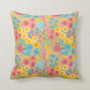 Cojín Decorativo Patrón de acuarela floral en amarillo