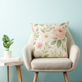 Cojín Decorativo Patrón de Acuarela Floral Suave