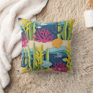 Cojín Decorativo Patrón de Acuarela Náutica Retro (10)