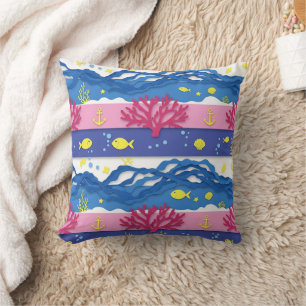 Cojín Decorativo Patrón de Acuarela Náutica Retro (13)