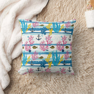 Cojín Decorativo Patrón de Acuarela Náutica Retro (2)