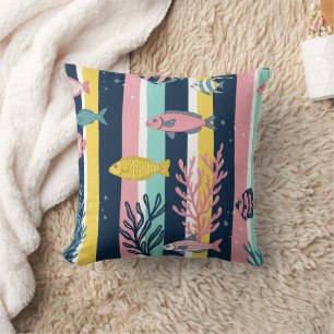 Cojín Decorativo Patrón de Acuarela Náutica Retro (7)