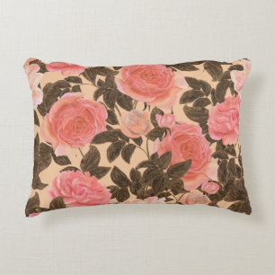 Cojín Decorativo Patrón de acuarela rosa de melocotón vintage.