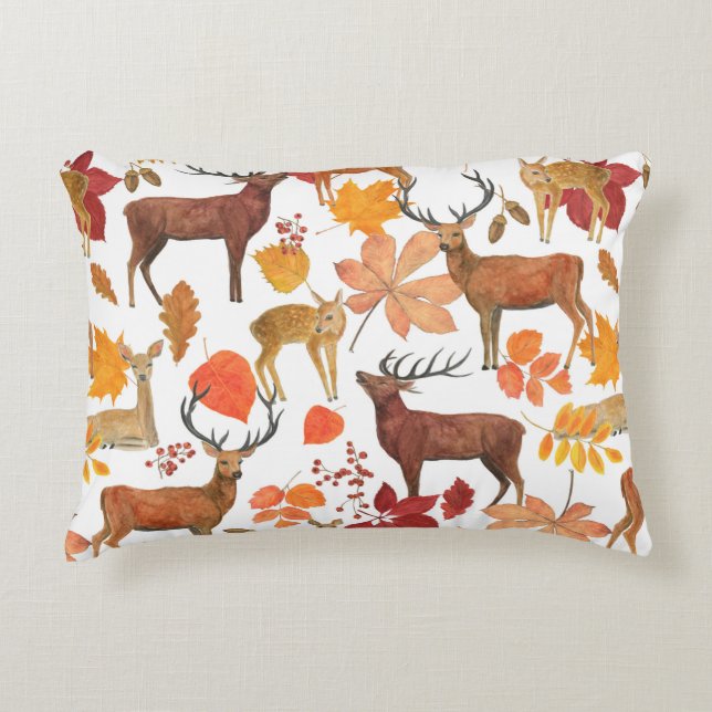 Cojín Decorativo Patrón de acuarela sin fisuras con ciervos (Anverso)