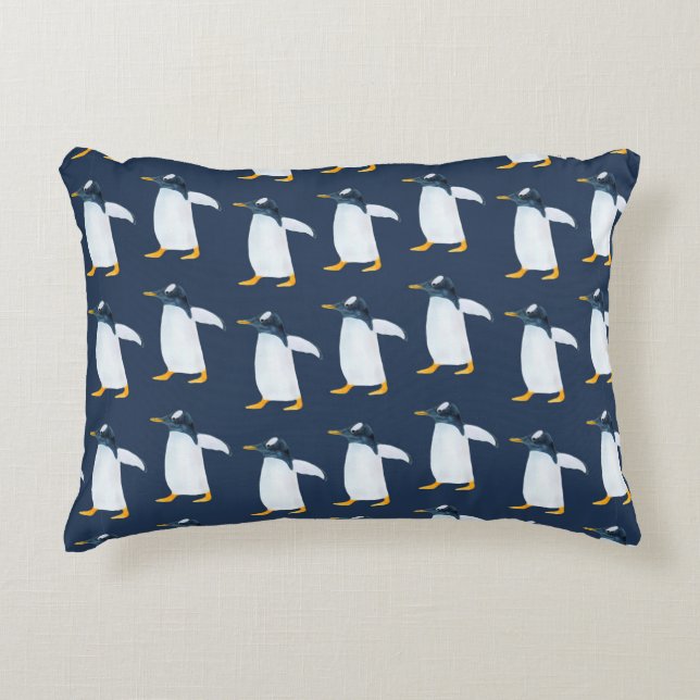 Cojín Decorativo Patrón de acuarela sin foco con pingüino (Anverso)