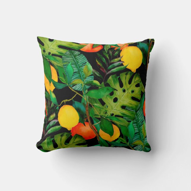 Cojín Decorativo Patrón de acuarela transparente con hojas tropical (Anverso)