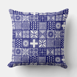 Cojín Decorativo Patrón de adire - Azul profundo y blanco