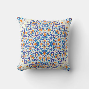 Cojín Decorativo Patrón de adorno azul Naranja de lujo