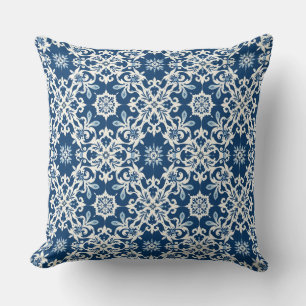 Cojín Decorativo Patrón de adorno boho en blanco-azul vintage
