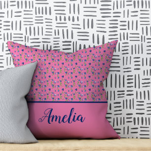 Cojín Decorativo Patrón de agua de arándano azul lindo nombre rosa