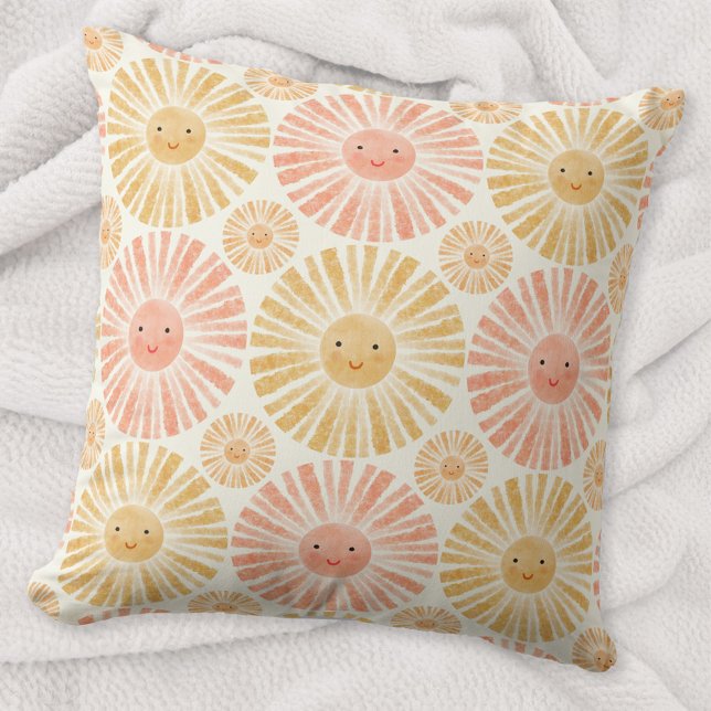 Cojín Decorativo Patrón de agua de poca luz solar (Happy watercolor sunshine pattern throw pillow)