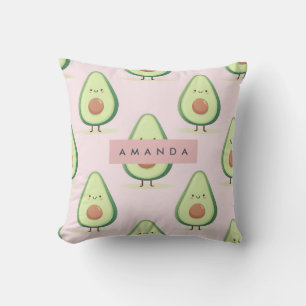 Cojín Decorativo Patrón de aguacate sonriente personalizado