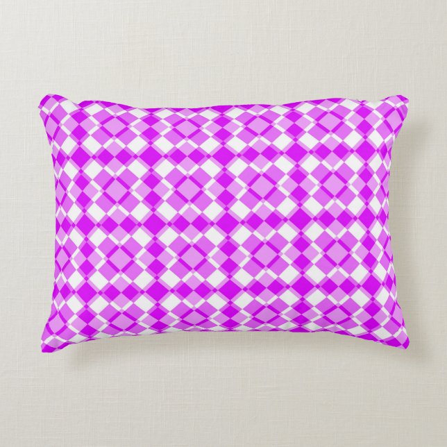Cojín Decorativo Patrón de ajedrez argyle rosa y blanco (Anverso)