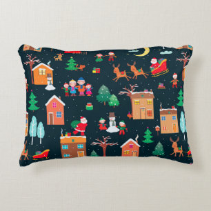 Cojín Decorativo Patrón de alegría navideña en una villa
