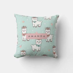 Cojín Decorativo Patrón de Alpaca Cute Pastel Personalizado