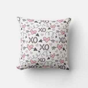 Cojín Decorativo Patrón de amor de corazones y flechas XO
