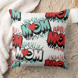 Cojín Decorativo Patrón de amor de mamá Pop Art en blanco