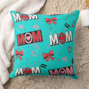 Cojín Decorativo Patrón de amor de mamá Pop Art en turquesa (5)