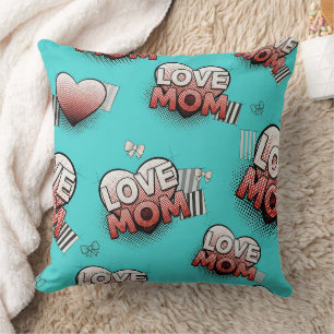 Cojín Decorativo Patrón de amor de mamá Pop Art en turquesa (8)