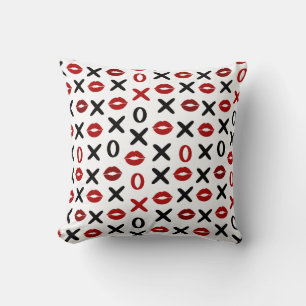 Cojín Decorativo Patrón de amor moderno: XO juguetón y labios rojos