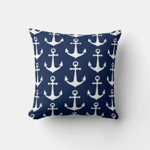 Cojín Decorativo Patrón de ancla azul y blanco Náutico Barco Piscin