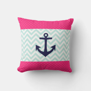 Cojín Decorativo Patrón de anclaje Chevron de Casa Blanca Rosa