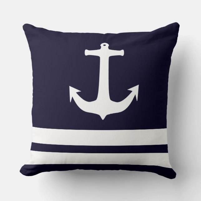 Cojín Decorativo Patrón de anclaje y franjas náuticas (Anverso)