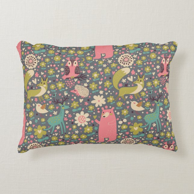 Cojín Decorativo Patrón de animales de bosque de corte (Anverso)