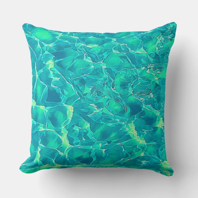 Cojín Decorativo Patrón de Aqua Verde Azul (Anverso)