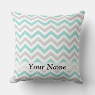 Cojín Decorativo Patrón de Aqua y Chevron gris