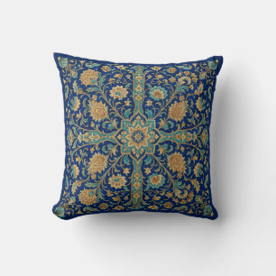 Cojín Decorativo Patrón de arabesco floral persa azul real