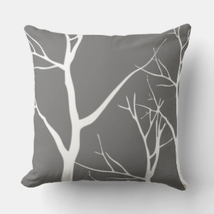 Cojín Decorativo Patrón de árbol blanco abstracto sobre gris