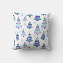 Cojín Decorativo Patrón de árbol de navidad azul violeta moderno