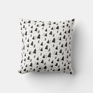 Cojín Decorativo Patrón de árbol de Navidad blanco y negro