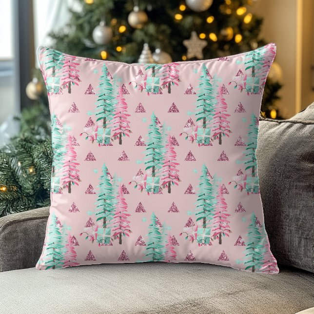 Cojín Decorativo Patrón de árbol de Navidad rosa bonito (Subido por el creador)