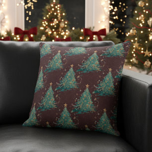 Cojín Decorativo Patrón de árbol de navidad victoriano rojo