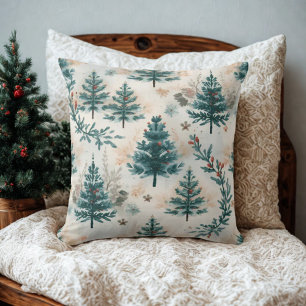 Cojín Decorativo Patrón de árbol de pino de invierno de color de ag