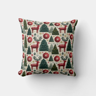 Cojín Decorativo Patrón de árbol de renos tradicionales de Navidad