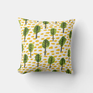 Cojín Decorativo Patrón de árbol negro verde Naive