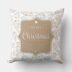 Cojín Decorativo Patrón de árboles de Navidad marrón y plateado ele