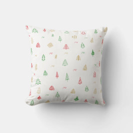 Cojín Decorativo Patrón de Árboles de Navidad Rojo y Verde Dorado