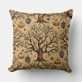 Cojín Decorativo Patrón de arboles embrujados y linternas de calaba