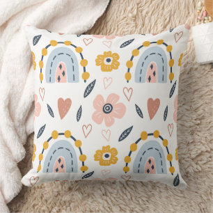 Cojín Decorativo Patrón de arco boho arcoíris y corazones dulces