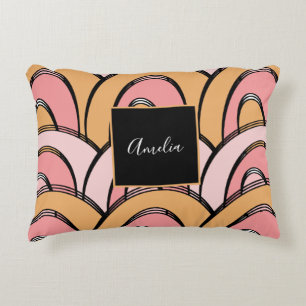Cojín Decorativo Patrón de arcoíris divertidos naranja rosa
