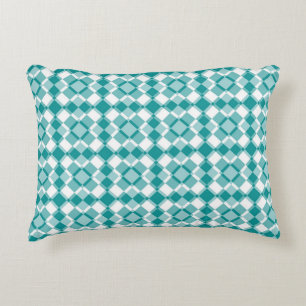 Cojín Decorativo Patrón de Argyle de Cuadros Teal Blanco