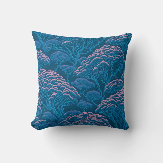 Cojín Decorativo Patrón De Arrecifes De Coral Azul Y Rosa (Anverso)