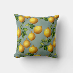 Cojín Decorativo Patrón de arte de limones y hojas vintage sobre gr