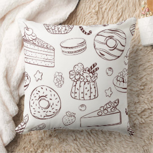 Cojín Decorativo Patrón de arte de línea de Delicias de Panadería M